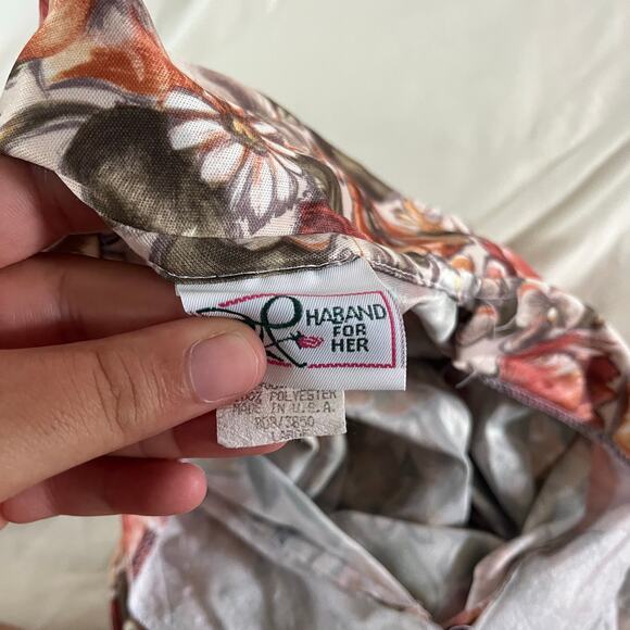 Vtg Y2K 2000s Orange Floral Sketch Pullover Polo Top Sz L Boho Cottagecore - Picture 7 of 8